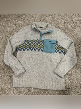 Smartwool Men's Heavy Henley Crewneck Sweater in Oat Heather with Blue Pocket